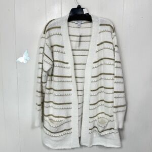 Nine West Jeans‎ Womens Open Cardigan Sweater XL White Gold Lurex Texture NWT